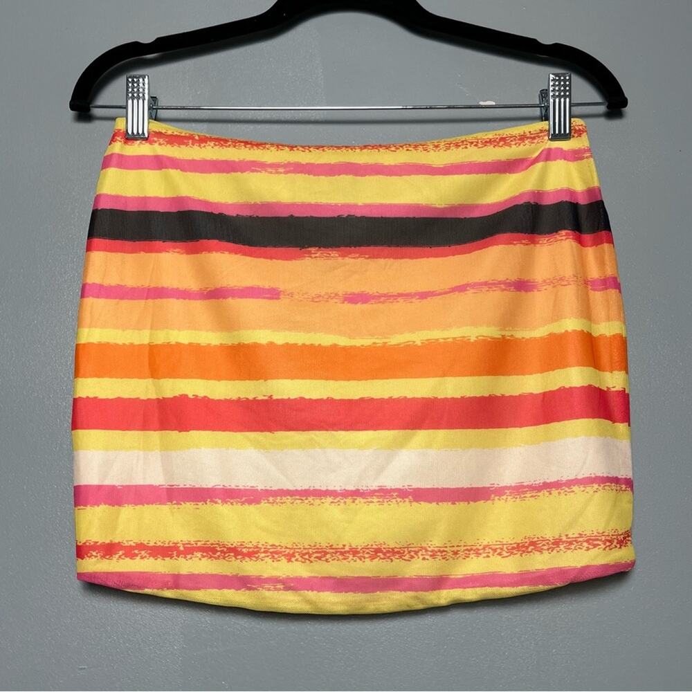 Tiger Mist Striped Multicolor Orange Mini Skirt Swim Cover Up Women’s Size M